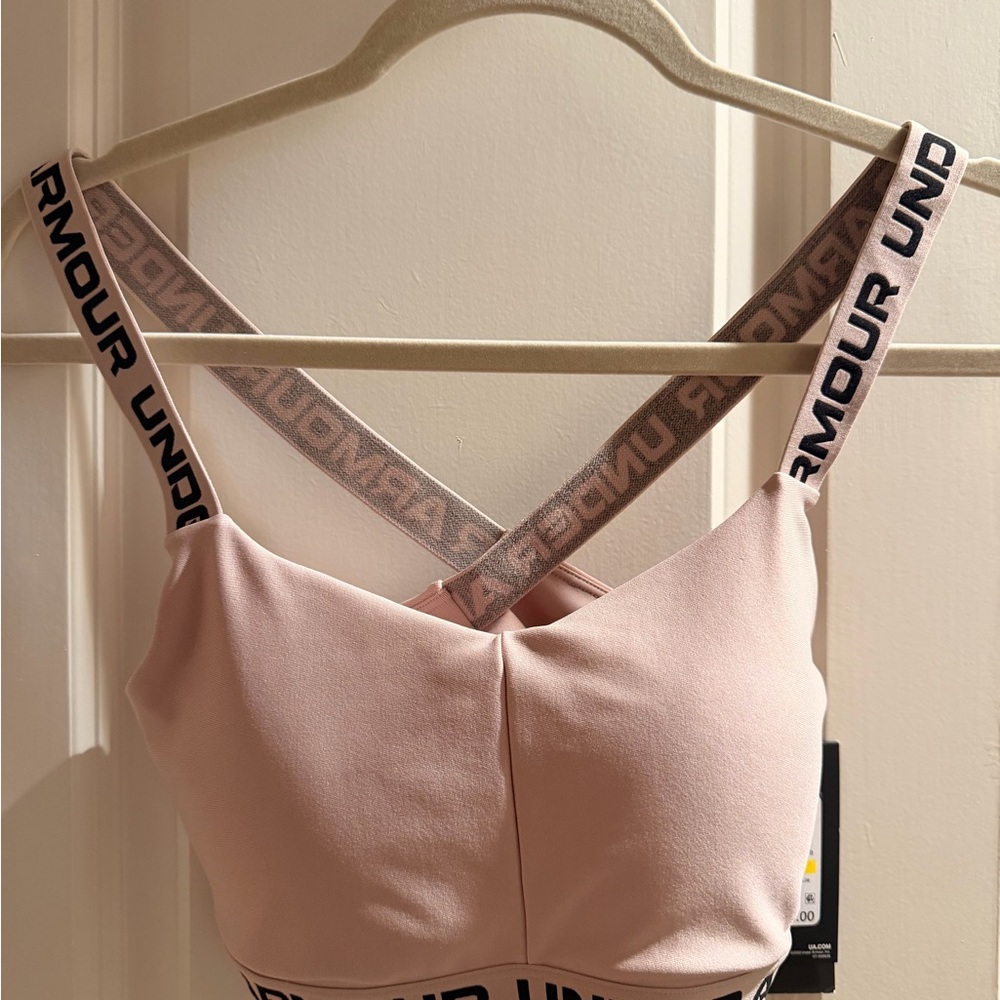 Under Armour Light Pink Logo-Strap Sports Bralette